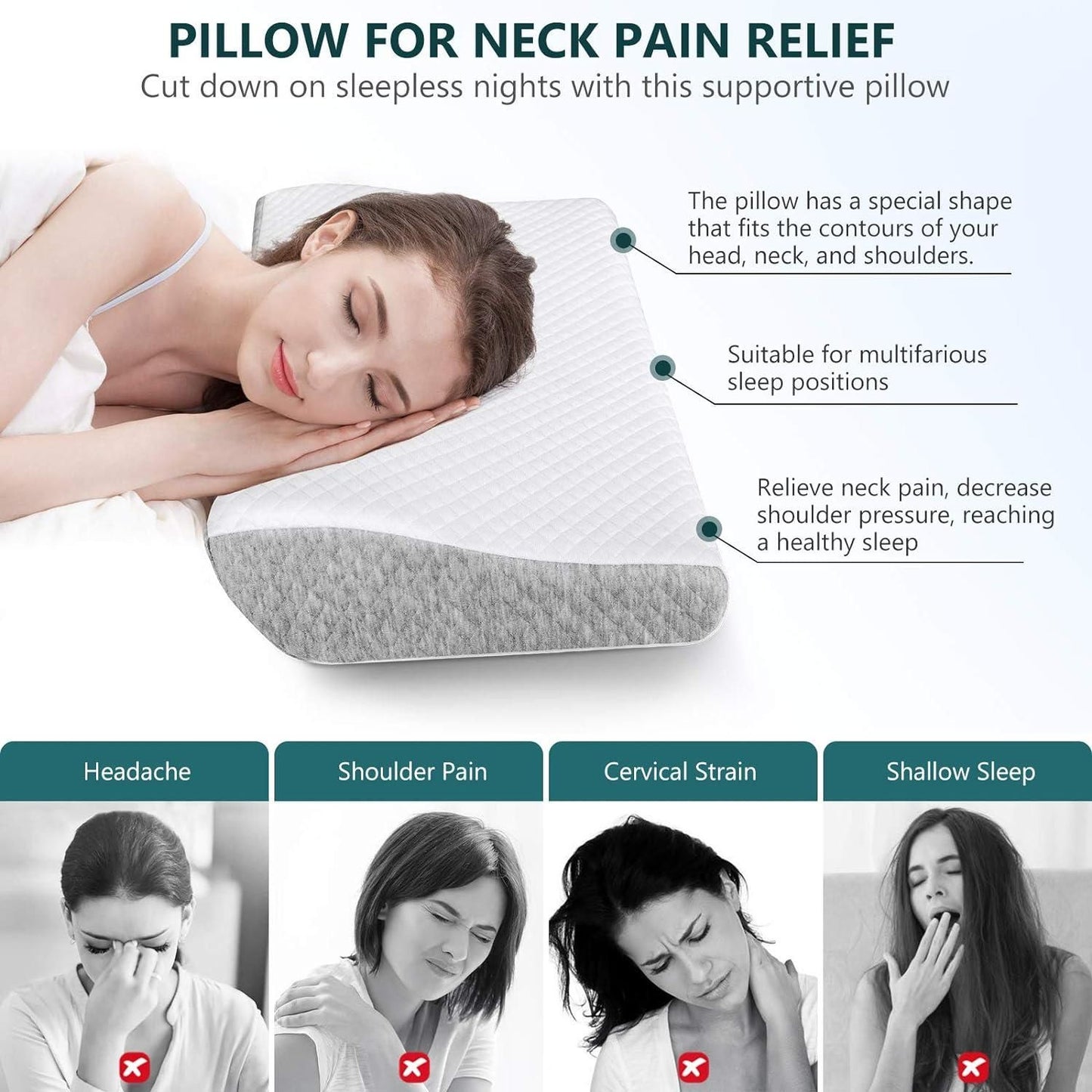 Odorless Memory Foam Pillow, Cervical Pillow for Neck Pain